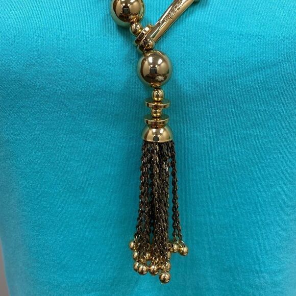 Stella & Dot antiqued gold Bianca Tassel Lariat Statement Necklace - Picture 5 of 9